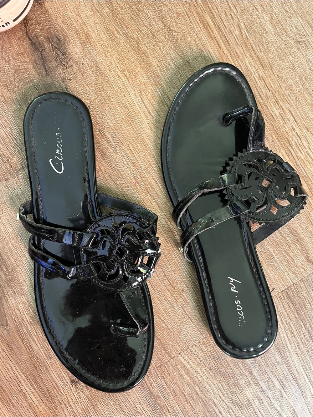 Circus by Sam Edelman Black Patent Medallion Slide Sandals